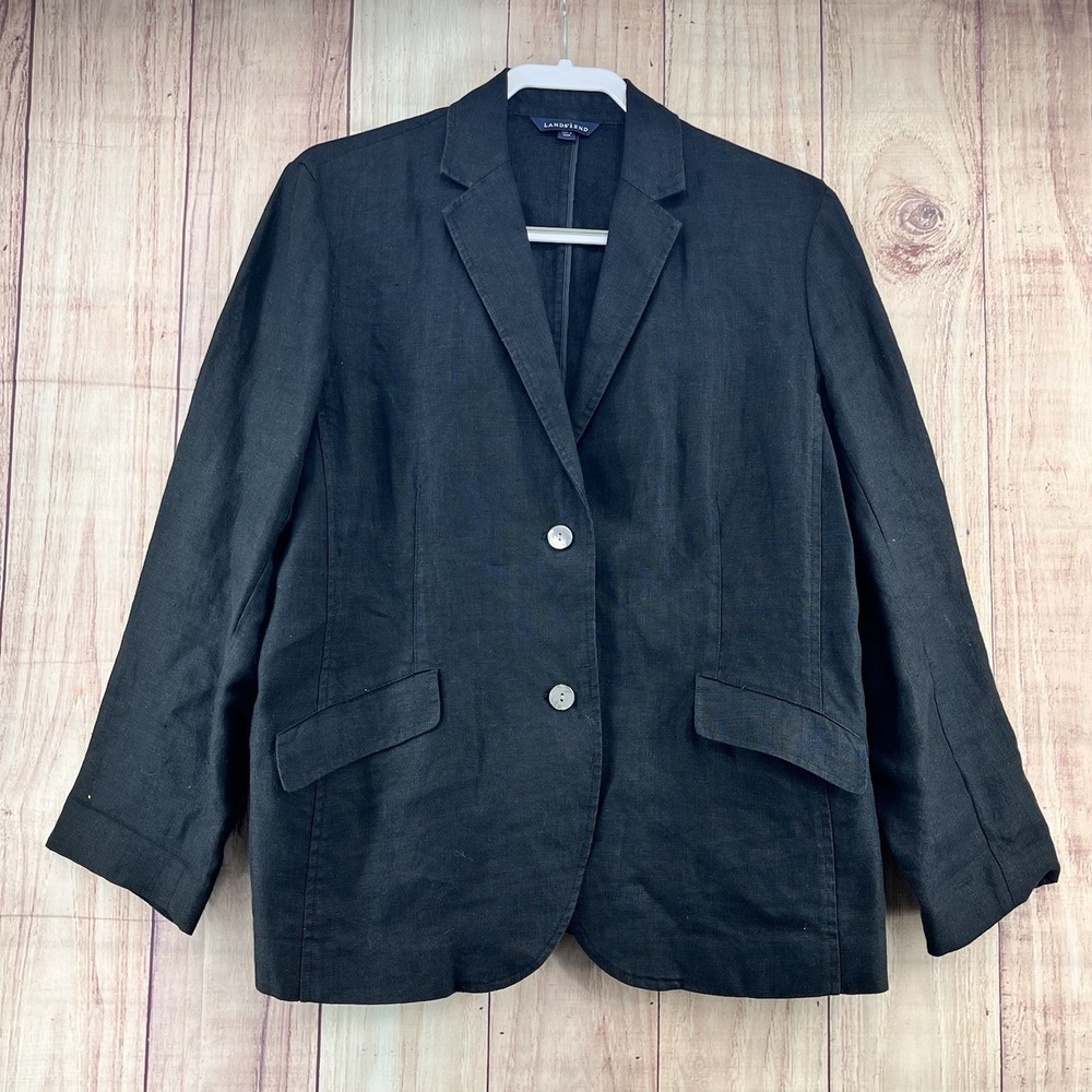 Lands End 100% Linen 2 Button‎ Blazer Plus Sz 16 Long Sleeve Lightweight Casual